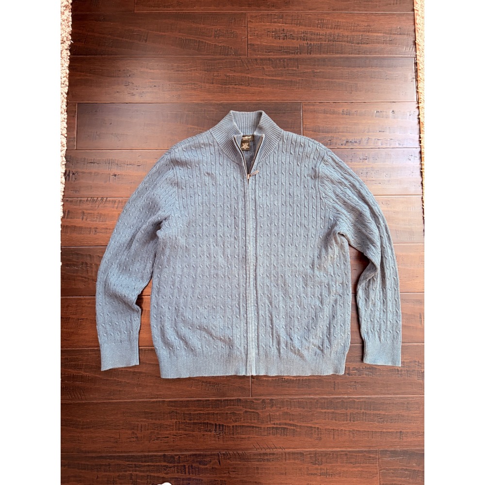 Eddie Bauer wool Womens XL Blue Cable Knit Full Zip Stretch Mock Neck Sweater